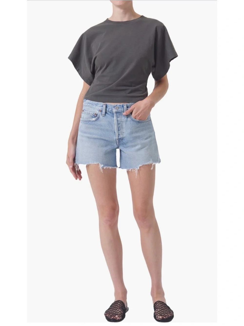 Agolde Parker Long High Waist Cutoff Denim Shorts